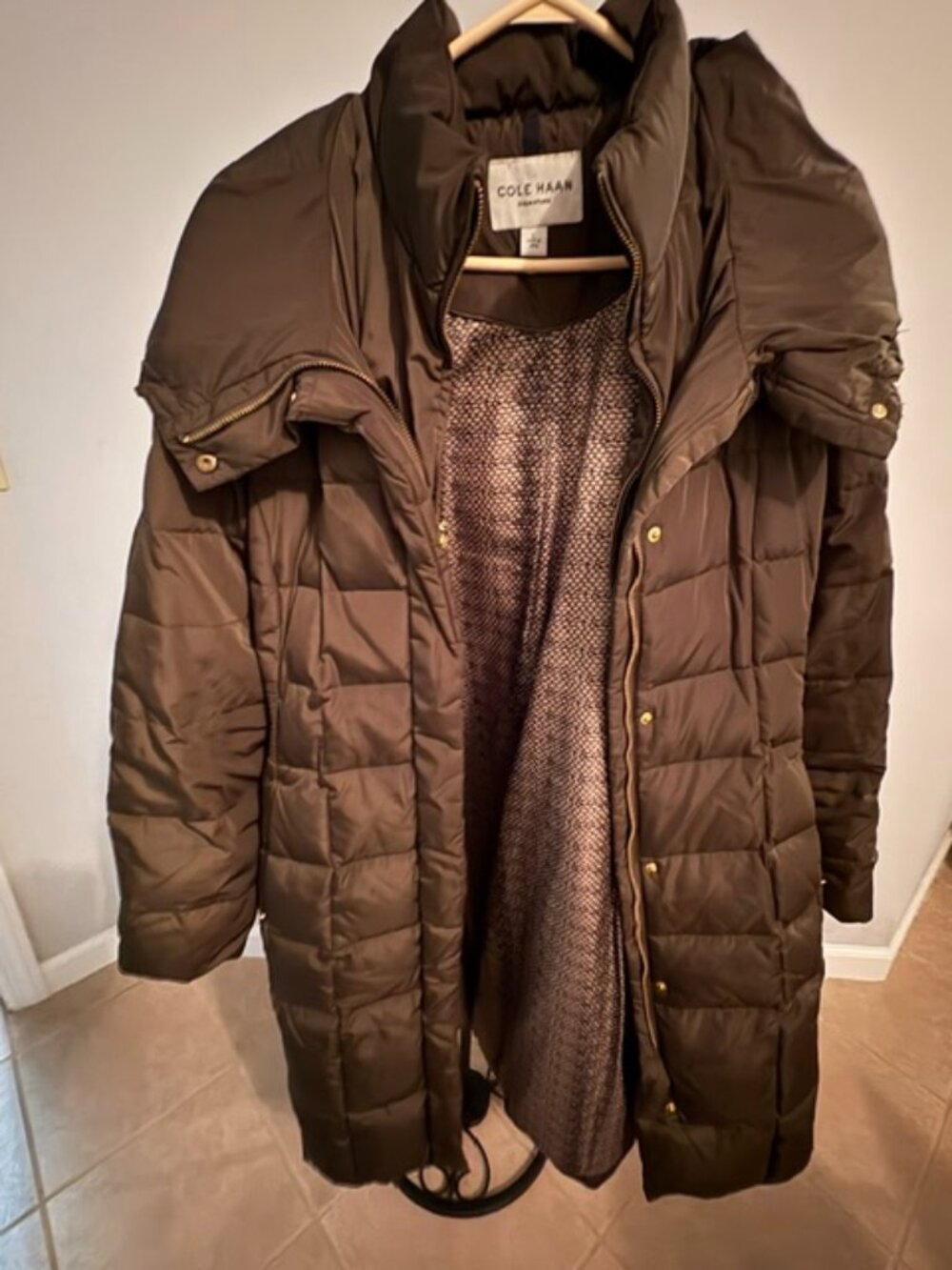 Cole Haan Women's Long Black Quilted Puffer Coat – Insulated Winter Jacket
